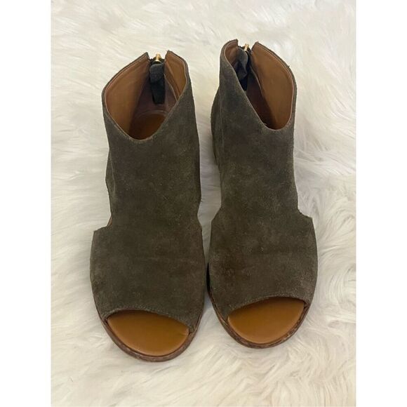 Rowen Green Suede Leather Peep Toe Cut Out Bootie Dress Shoe  8 - Picture 1 of 6